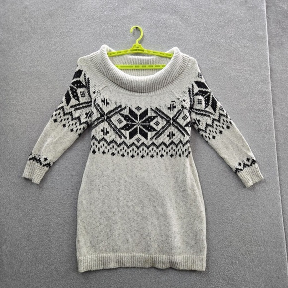 Abercrombie & Fitch Women Dress XL‎ Gray Off The Shoulder Sweater Fair Isle Knit